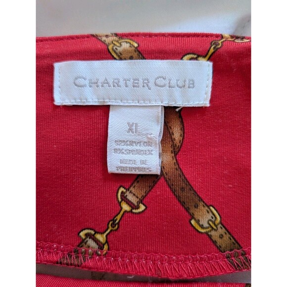Charter Club Top Womens XL Red Brown Belts Bridle Stretch 3/4 Slve Casual Horse - Picture 7 of 10
